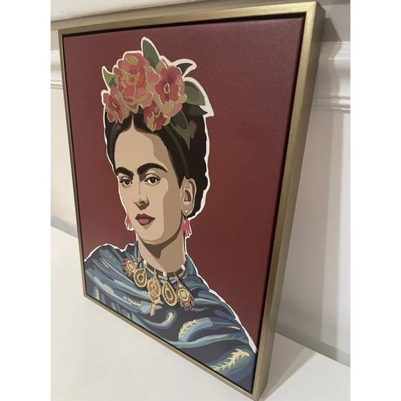 Beautiful Frida Kahlo Framed Wall Art Painted Canvas Gold Frame Mexican Pop Art! - Picture 6 of 10
